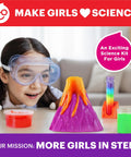 Girls Science Kit Chemistry Set For Kids Ages 8 To 14 Ultimate STEM Toy With 50 Plus Experiments, girl watching volcano model.