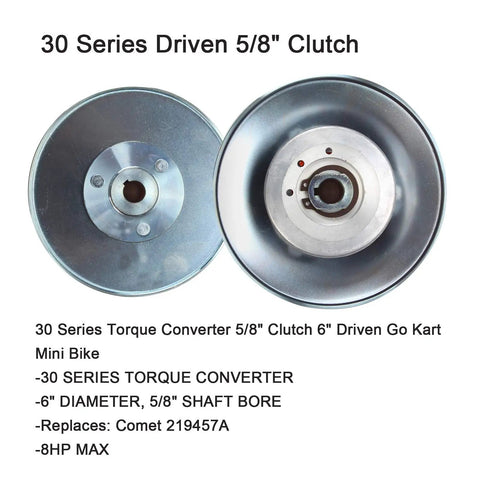 30 Series driven 5/8" clutch, 6" diameter, part of Beefed Up Three Quarter Inch Bore Go Kart CVT Torque Converter Kit
