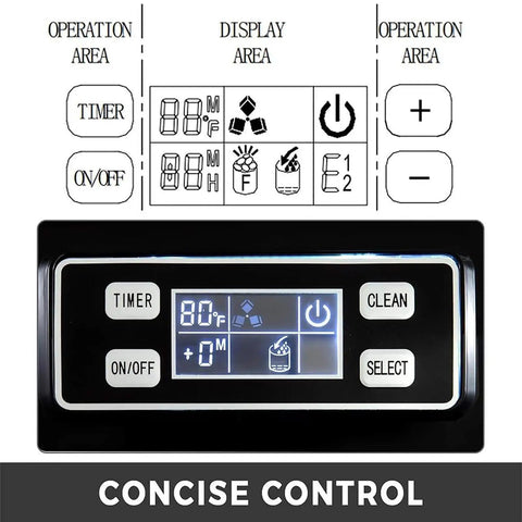 Smooth Operator Portable Countertop Ice Maker With Auto Self Cleaning And Ultra Quiet Motor control panel showing timer and operation settings.
