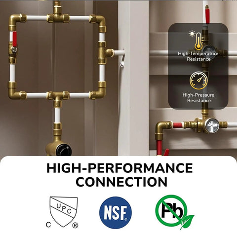 Half Inch Push To Connect Ball Valve Solid Brass Plumbing Shutoff For Pex And Cpvc Tubing shown in a plumbing setup with high-performance connections.