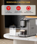 Super Automatic Espresso Machine With Built In Burr Grinder And 20 Bar High Pressure Auto Milk Frother Compact Countertop Brew Setup For Smooth Lattes And Cappuccinos Daily Grind with removable water tank.