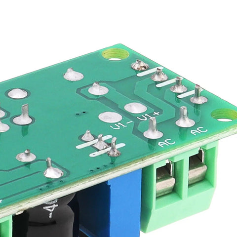Back view of High Voltage DC To DC Buck Converter Module LM2596HV 50V Max Input Adjustable Step Down Regulator 3V 3.3V 5V 6V 9V 12V 15V 24V Outputs Up To 3A Perfect DIY Power Supply For Arduino LED RC Projects showing PCB and AC connections.
