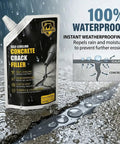 Rock Solid Self Leveling Concrete Crack Filler Two Pack Liquid Repair Sealant Tough As Nails on wet concrete surface.