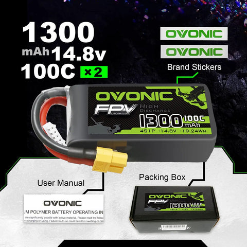 4S 1300mAh 14.8V LiPo Battery With XT60 Connector For RC FPV Racing Drone Quad Copter 100C High Discharge Soft Case shown with box