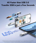 Dual USB C And USB A Flash Drive 128GB High Performance Solid State Dual Drive with metal housing connected to phone and laptop