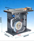 High Precision 90 Degree Corner Labeler With Plc Control And Plus Or Minus 0 5mm Accuracy Speeds Of 15 To 30 Labels Per Minute showing adjustable parts and size measurements.