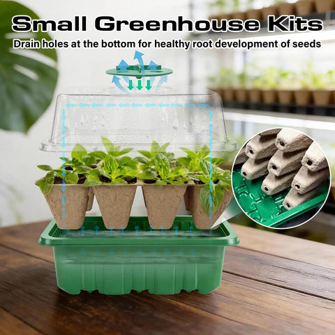 Seed Starter Tray Kit 10 Pack With Humidity Domes 120 Cells Total Germination Trays Ideal For Indoor Gardens