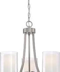 Three Light Nickel Chandelier Pendant Lighting For Parsons Studio Dining Room That Slaps With Modern Style Using E26 Bulbs Up To 300W Total And Dimmable With Dimmer, brushed nickel finish, white etched glass shades