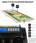 Pro Level Single Denomination Bill Counter Machine With Smart Counterfeit Detector showing 5-fold counterfeit detection features.
