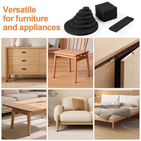 Legit Heavy Duty Felt Furniture Pads 300 Piece Pack Black self adhesive glide sliders under chair and furniture legs for protection.
