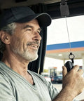 Truck driver using Retractable CB Microphone Holder Kit For Truckers And Cars 2 Pack Adjustable Mic Hook in vehicle cabin