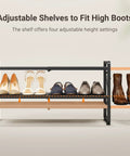 Expandable Two Tier Metal Shoe Rack Organizer For Entryway And Closet Adjustable Length From 18.6 To 30.5 Inches Holds Up To 8 Pairs Black Shoe Shelf With Four Hooks For Garage Door Entrance