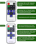 Comparison of new and old RF remote controls for Linkable Under Cabinet LED Lights 12V Slim Aluminum Puck Lamps with function descriptions.