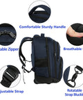 Front view of blue MATEIN rolling laptop backpack with multiple compartments and breathable back.