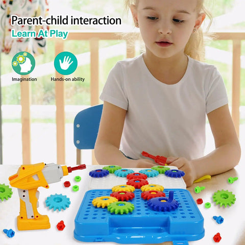 Gears Building Kit For Kids Aged Four To Eight STEM Educational Construction Set With Electric Drill 280 Piece Hands On Engineering Toy For Boys And Girls