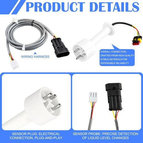 Ice Machine Water Level Sensor Probe Kit With Harness For Commercial Ice Makers, durable probe and wiring harness shown