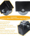 Two Pack 4 Inch V Groove Gate Wheel With Bracket Built For Extreme Load Capacity Up To 6600 Lbs Total Safe Working Load