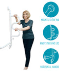 Curve Grab Bar With Handrail For Bathroom Safety No Slip Grip Rotating Swing Handle Wall Mounted Grab Bar For Toilet Shower And Bathtub Aid For Seniors Adults And Elderly To Prevent Falls, person demonstrating use.