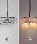 Two-Tier Farmhouse Glass Chandelier With Seeded Glass Shades, modern hanging pendant light, on and off, warm glow style