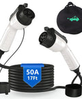 Heavy Duty 17 Ft Ev Charger Extension Cable 50A Sae J1772 Plug And Play 240V Level 2 Fast Charging IP67 Waterproof for Electric Cars and Hybrids.