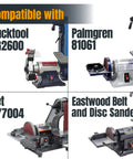 Image showing compatible sanders for Top Shelf 2 X 42 Sanding Belts 120 Grit Zirconia Aluminum Replacement Rolls.