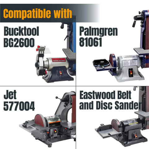 Image showing compatible sanders for Top Shelf 2 X 42 Sanding Belts 120 Grit Zirconia Aluminum Replacement Rolls.