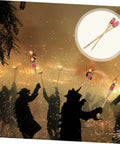 Silhouetted figures with 2 Pack Faux Bamboo Tiki Torches Outdoor Decor For Backyard Handmade Bamboo Torch Lights in smoky ambiance