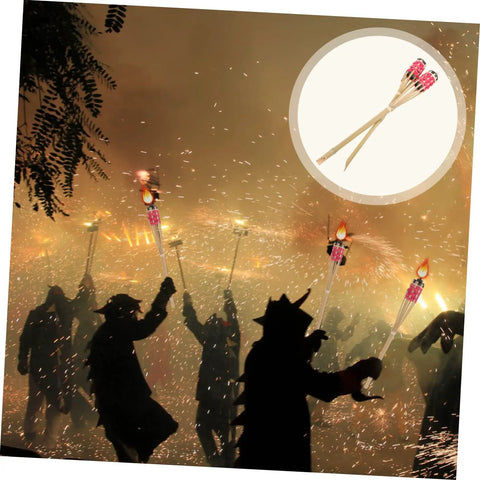 Silhouetted figures with 2 Pack Faux Bamboo Tiki Torches Outdoor Decor For Backyard Handmade Bamboo Torch Lights in smoky ambiance