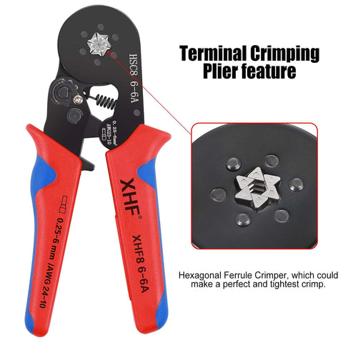 Pro Grade Ferrule Crimp Kit With Hexagonal Crimper, 1700-Piece Insulated Wire End Ferrules, 7 Sizes, AWG 28-5 tool close-up