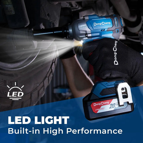 Hardcore Garage Ready 20v Brushless Impact Wrench with LED light in use under a vehicle showing high performance and torque.