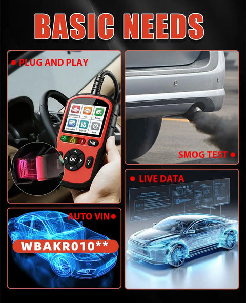 Display showing features of OBD2 Scanner AutoLink AL549 All In One Pro Grade Diagnostic Tool For Cars And SUVs with multiple tests
