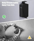 Slick Drop Down Biometric Gun Safe Featuring Lcd Temperature And Humidity Display For Dead Nuts Secure Handgun Storage mounted near child.