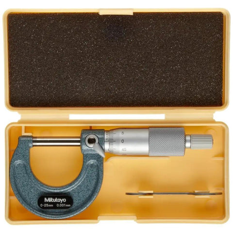 Outside Micrometer 0 to 25mm, 0.001mm Graduation, Precision to Plus Minus 0.002mm, Ratchet Stop for Consistent Pressure in case