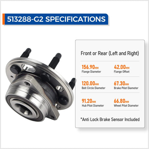 Front Or Rear Wheel Hub Bearing Assembly With ABS For 5-Lug GM Vehicles - Fits Malibu, Impala, Equinox, GMC Terrain, Buick Lacrosse