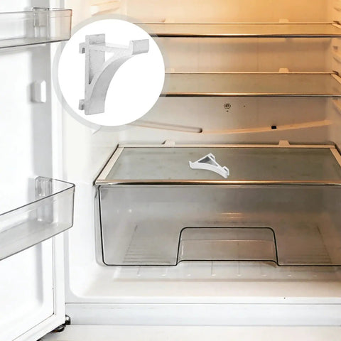 Open fridge showing installed Refrigerator Shelf Clips Set of 8 Sturdy Aluminum Fridge Shelf Supports in silver for shelves