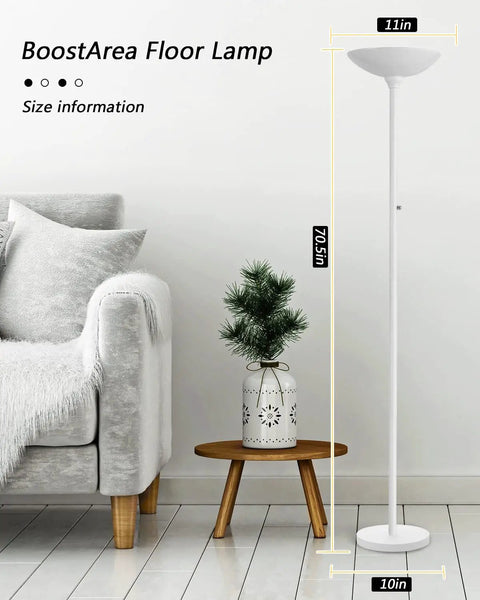Antique Silver Torchiere Floor Lamp With 24W LED, 3000K dimmable brightness, rotary switch, 70 inch tall metal standing lamp
