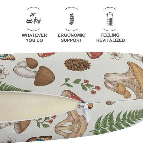 U Shaped Neck Pillow For Travel And Office Lightweight Reusable Multi Function Pillow with mushroom floral print fabric