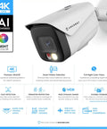 UltraHD 4K IP PoE AI Bullet Camera With 129 Degree Field Of View 49ft Color Night Vision Outdoor Security Cam Human and Vehicle Detection Active Deterrent 4K At 15fps IP8M-2796EW-AI displayed on a mount
