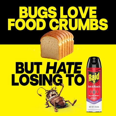 Promotion of Ant And Roach Killer Spray With Lavender Scent Seventeen Point Five Oz Kills Cockroaches with sliced bread and insect