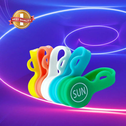 Colorful 5 pack silicone cable cord organizers magnetic clips twist ties for charging cables with neon light background