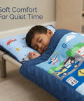 Nap Mat For Toddlers With Removable Pillow Fire Police Rescue Theme Roll Up Design used by sleeping child in preschool