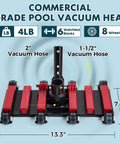 Go-To 25 Foot Pool Vacuum Hose With 14 Inch Weighted Head And Swivel Cuff Pro Grade Cleaning Kit with labeled measurements
