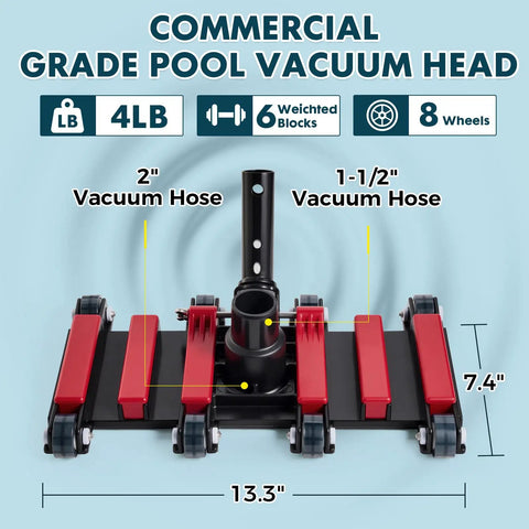 Go-To 25 Foot Pool Vacuum Hose With 14 Inch Weighted Head And Swivel Cuff Pro Grade Cleaning Kit with labeled measurements