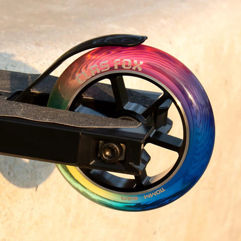 Top Shelf Pro Stunt Scooter Wheels 110Mm With Fast Rolling Abec 9 Bearings And Cnc Machined Aluminum Core Mid Rebound Polyurethane Shell Designed For Nailing Every Kick Flip Tricking Session Red Yellow Blue