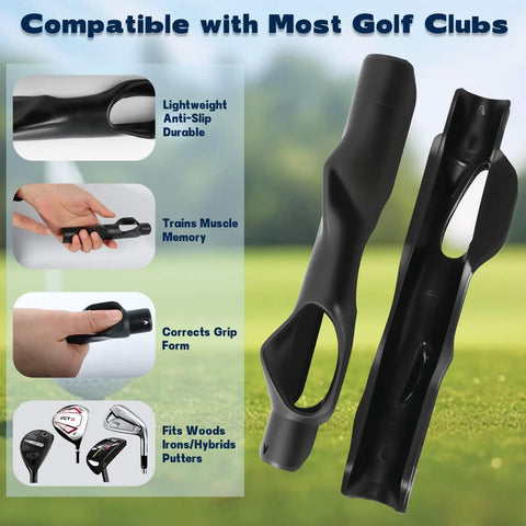 Golf Grip Trainer Pro For Stronger Wrists And Smoother Swings shown with finger guides and swing correcting arm band