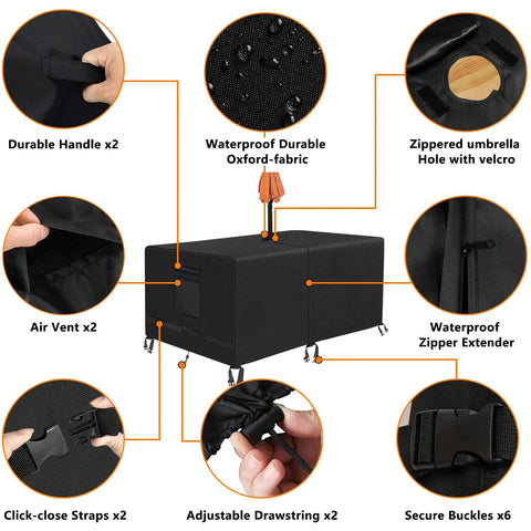Heavy Duty Waterproof Rectangle Patio Table Cover With Umbrella Hole Made From 600D Oxford Fabric Outdoor Furniture Cover