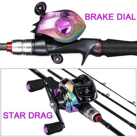 Telescopic Fishing Rod And Reel Combo 1.8m 2.1m M Power Carbon Fiber Baitcasting 5 or 6 Sections Rod with brake dial and star drag