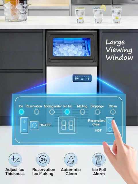 Beast Mode Ice Maker For Home Bar, 100 Lbs Per Day, Stainless Steel, LED Display, Self Cleaning Controls Visible