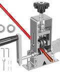 Heavy Duty Drill Powered Wire Stripper Machine For Copper Scrap Recycling And Electrical Work With Hand Crank Backup, showcasing parts and operation.
