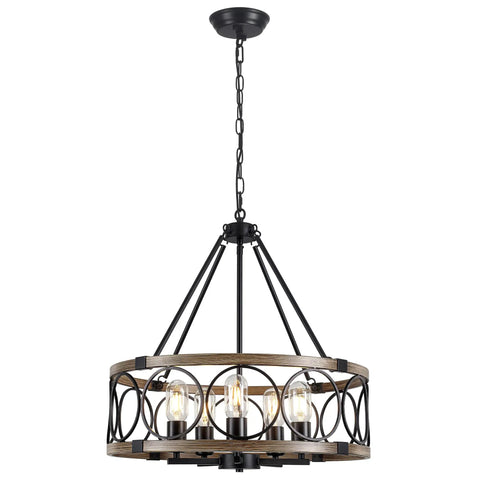 Black Six Light Chandelier For Modern Farmhouse Style Rustic Industrial Dining Room Light Fixture With Adjustable Height